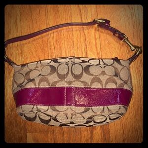 Coach mini purse with purple leather trim